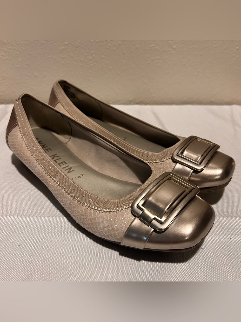 Anne Klein Metallic Buckle Ballet Flats